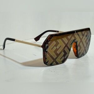 Brown mirror Sunglasses with Geometric Pattern - Brown Amber Lenses